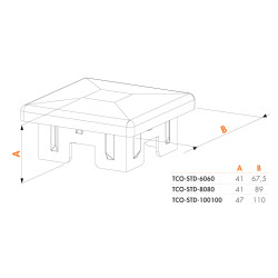 LOCINOX® Štvorcová strieška s presahom, 60x60mm, materiál polypropylén, farba RAL9005 LOCINOX® Štvorcová strieška s presahom, 60x60mm, materiál polypropylén, farba RAL9005